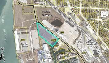 Subject area for proposed development at 1600 Venetian Blvd. July 2025. (Photo courtesy of Village of Point Edward/council agenda)