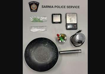 Sarnia police seize drugs, frying pan during London Road bust - Apr. 30/25 (Photo courtesy of Sarnia Police Service)
