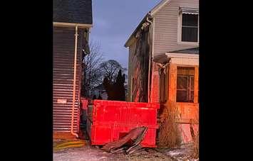 Dumpster fire on Vidal Street South in Sarnia. December 6, 2024. (Photo courtesy of Sarnia Fire Rescue Services via Facebook)