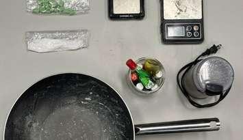 Sarnia police seize drugs, frying pan during London Road bust - Apr. 30/25 (Photo courtesy of Sarnia Police Service)