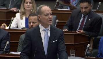 Ontario Finance Minister Peter Bethlanfalvy delivers the 2025 Ontario budget. Screen shot from Ontario Legislative Assembly live video