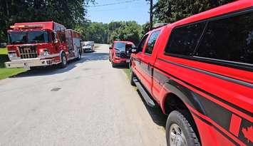 Scene of a structure fire on July 3, 2025. (Photo courtesy of the Lambton Shores Fire Department)
