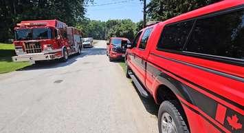 Scene of a structure fire on July 3, 2025. (Photo courtesy of the Lambton Shores Fire Department)