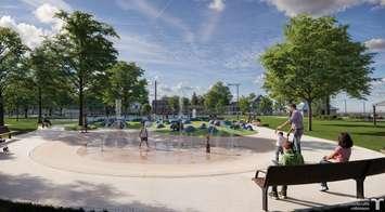 An artist rendering of a splash pad at Kenwick Park in Bright's Grove created by architects Tillmann Ruth Robinson. Image courtesy of Sarnia city council March 31, 2025 agenda.