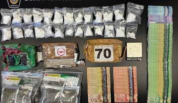 Drugs and cash seized in five-month long investigation. September 9, 2025. (Photo courtesy of Sarnia Police Service)