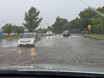 Ponding on Sarnia roadway after thunderstorm. July 16, 2025. (Blackburn media photo by Melanie Irwin)